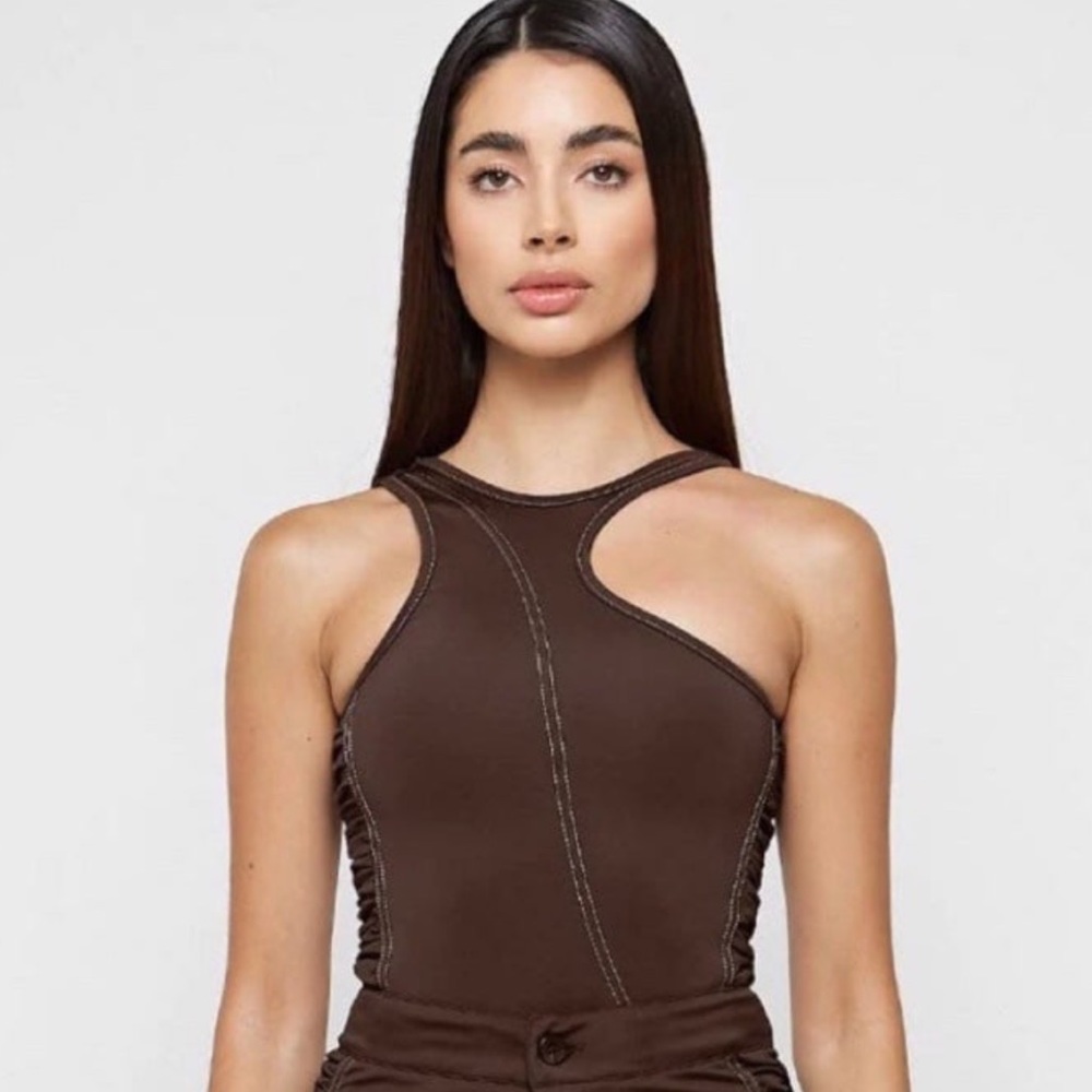 Maniere De Voir Ruched Side Bodysuit